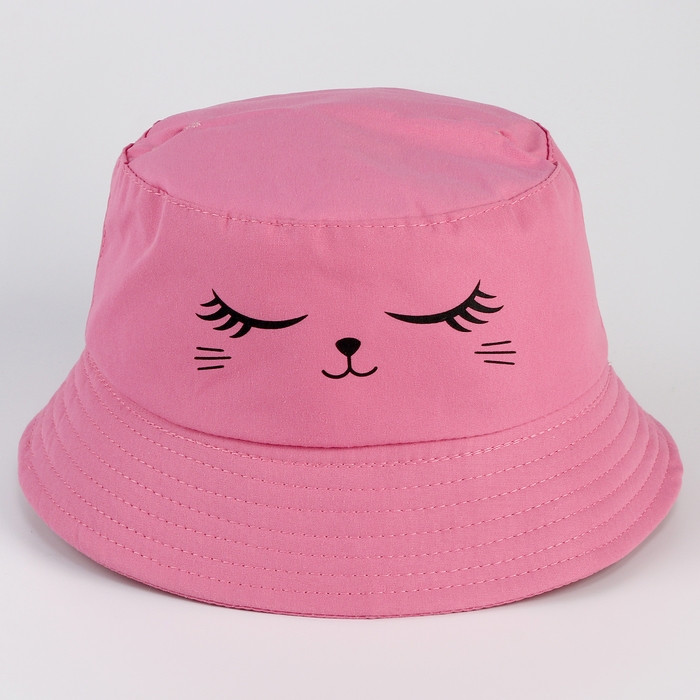 Панама детская для девочки «Кошка», +ушки-заколки, цвет розовый, р-р 54
