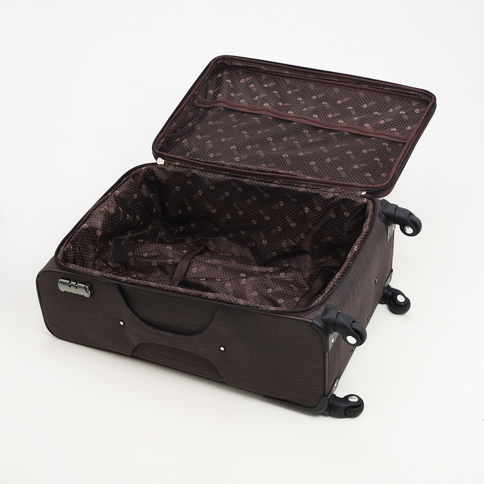 Чемодан большой 95 л (L), отдел на молнии, с расширением, кодовый замок, 4 колеса, наружный карман, цвет коричневый Чемодан большой 95 л (L), отдел на молнии, с расширением, кодовый замок, 4 колеса, наружный карман, цвет коричневый