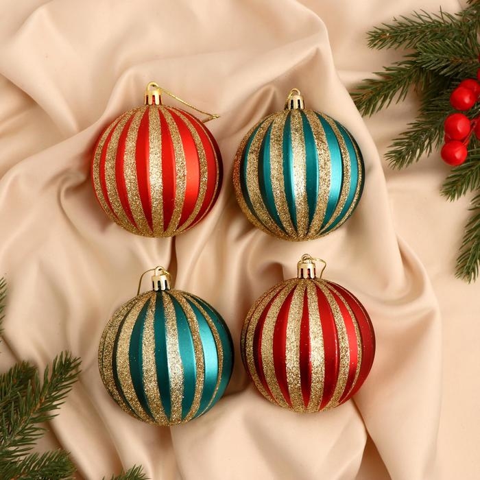 Набор шаров пластик d-8 см, 4 шт Набор шаров пластик d-8 см, 4 шт "Марианн" микс