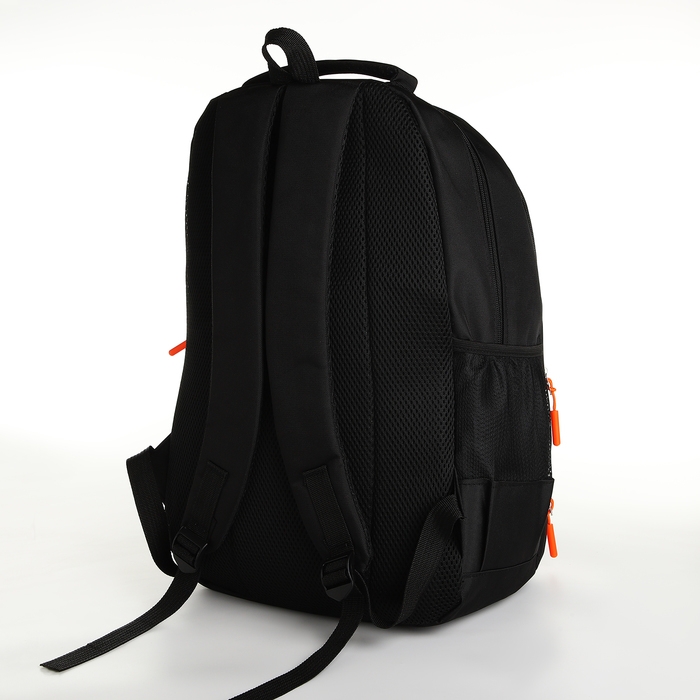 Рюкзак школьный на молнии, 4 кармана, цвет чёрный/оранжевый