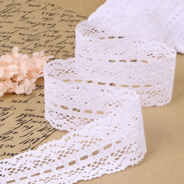Кружево вязаное, 55 мм × 10 ± 1 м, цвет белый Кружево вязаное, 55 мм × 10 ± 1 м, цвет белый