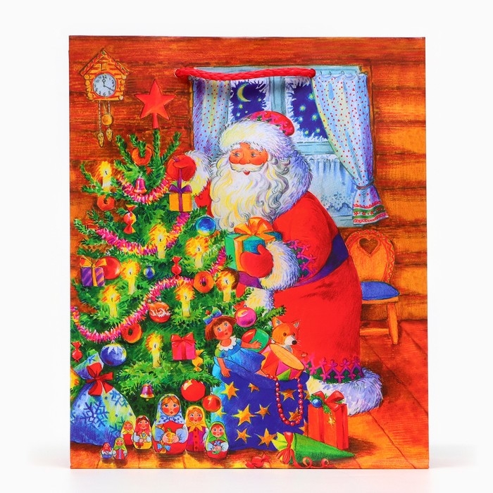 Новый год. Пакет подарочный Новый год. Пакет подарочный "Дед мороз у ёлки", 18 х 22,3 х 10 см.