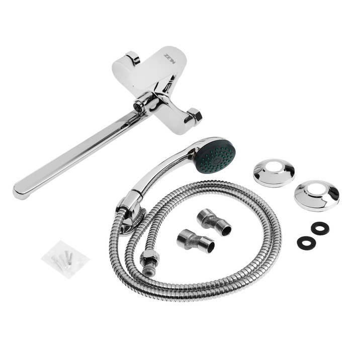 Смеситель для ванны ZEIN Z2741, излив 28 см, с кнопкой, картридж 35 мм, душевой набор, хром Смеситель для ванны ZEIN Z2741, излив 28 см, с кнопкой, картридж 35 мм, душевой набор, хром