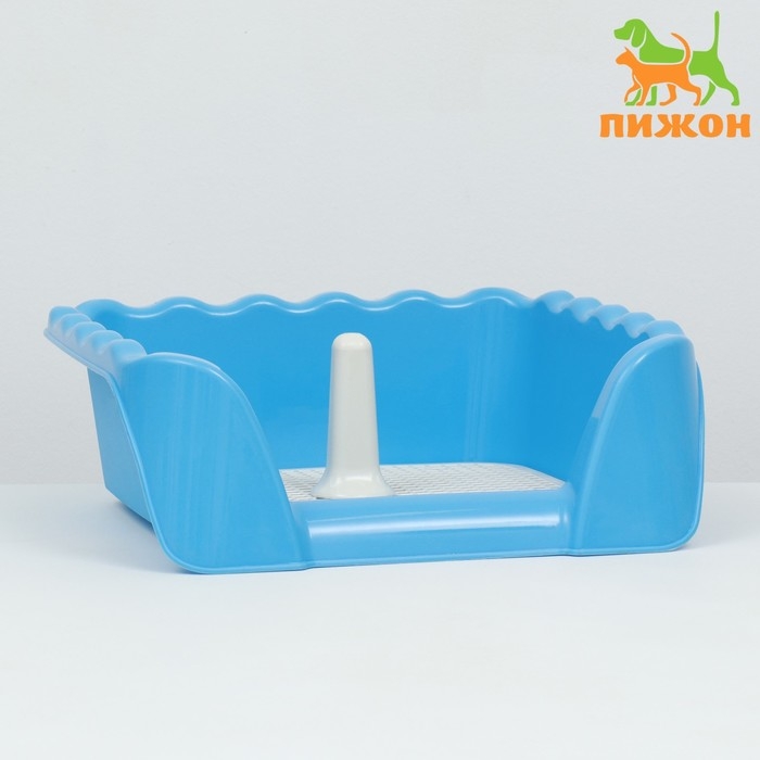 Туалет для собак с высокими бортами и съемной сеткой 43х43х15 см, голубой Туалет для собак с высокими бортами и съемной сеткой 43х43х15 см, голубой