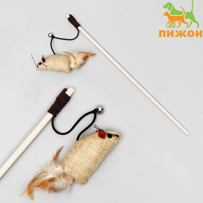Дразнилка  Дразнилка "Эко", мышь из хлопка на деревянной палочке, 40 см