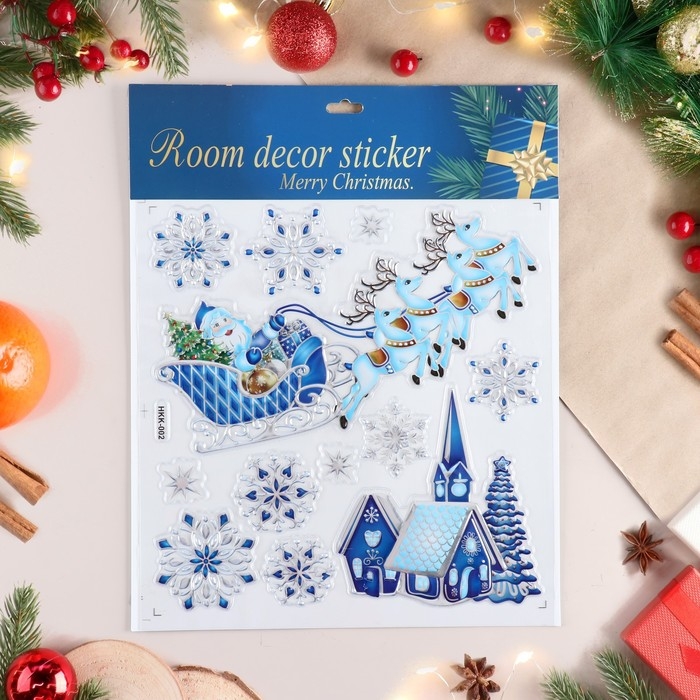 Наклейки на окна Наклейки на окна "Новогодние" деревня, сани, 38х30 см