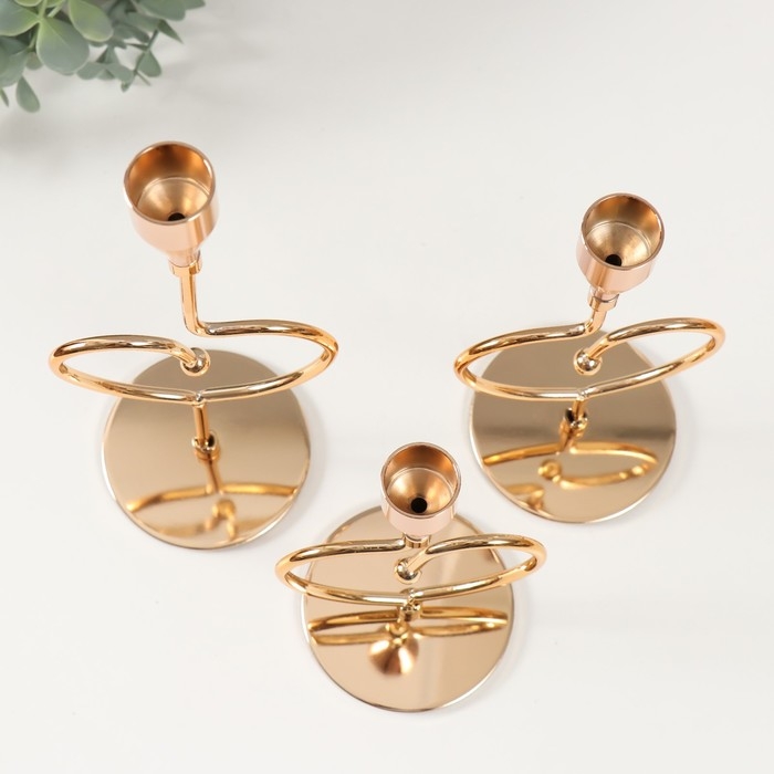 Подсвечник металл  Подсвечник металл "Аврелия" набор 3 шт золото d=2см высота 26; 20,5; 16,5 см 9,5х8х26 см