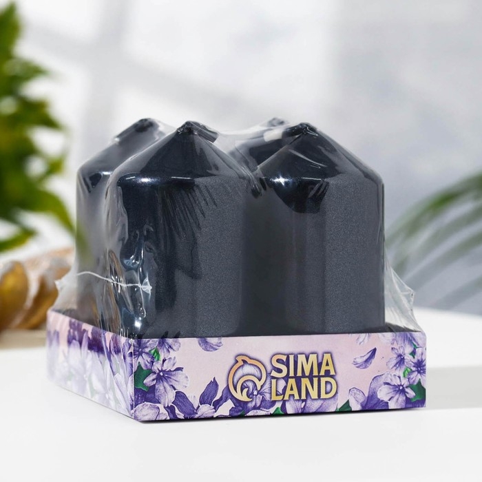 Набор свечей Набор свечей "Столбик", 4 штуки, чёрный металлик 7х3,8см