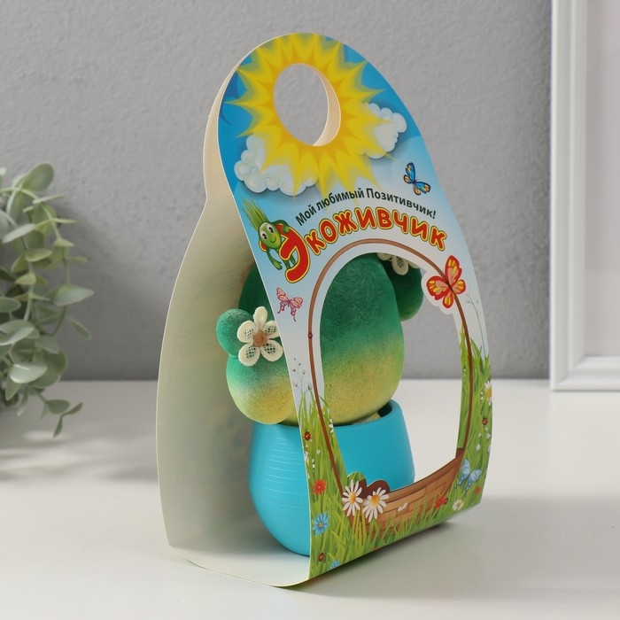 Растущий подарок травка Экоживчик "Кактус в горшочке" голубой