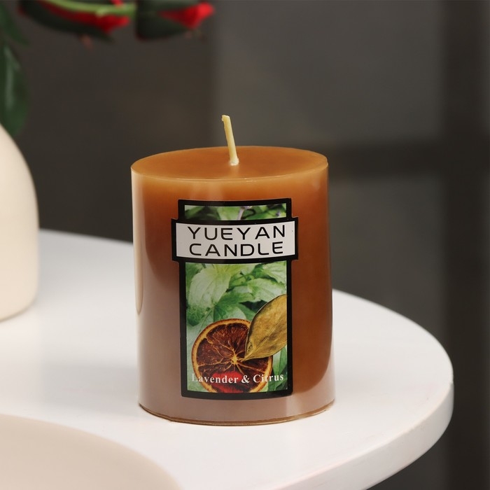 Свеча-цилиндр ароматическая  Свеча-цилиндр ароматическая "Лаванда и цитрус", 6х7,5 см
