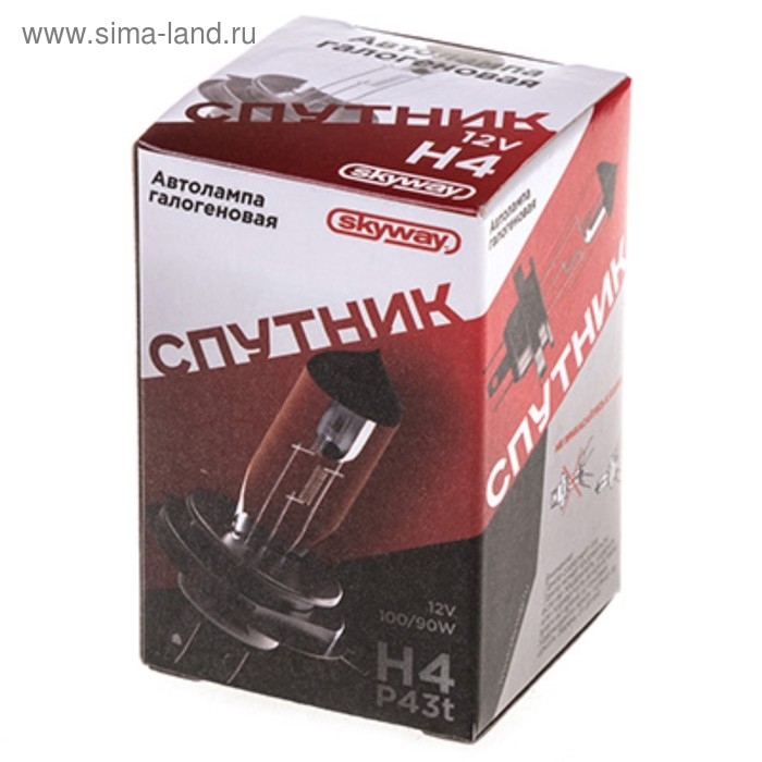 Лампа автомобильная Skyway Спутник H4, 12 В, 100/90 Вт, P43t, 1 шт, S09101038 Лампа автомобильная Skyway Спутник H4, 12 В, 100/90 Вт, P43t, 1 шт, S09101038