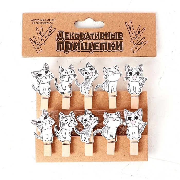 Набор для фото и декора «Котята», в наборе прищепки 10 шт., верёвка 100 см Набор для фото и декора «Котята», в наборе прищепки 10 шт., верёвка 100 см
