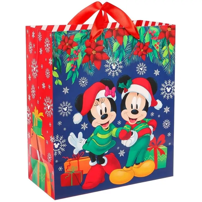 Пакет подарочный новогодний, 18х23х11.5 см, упаковка, Микки Маус МИКС