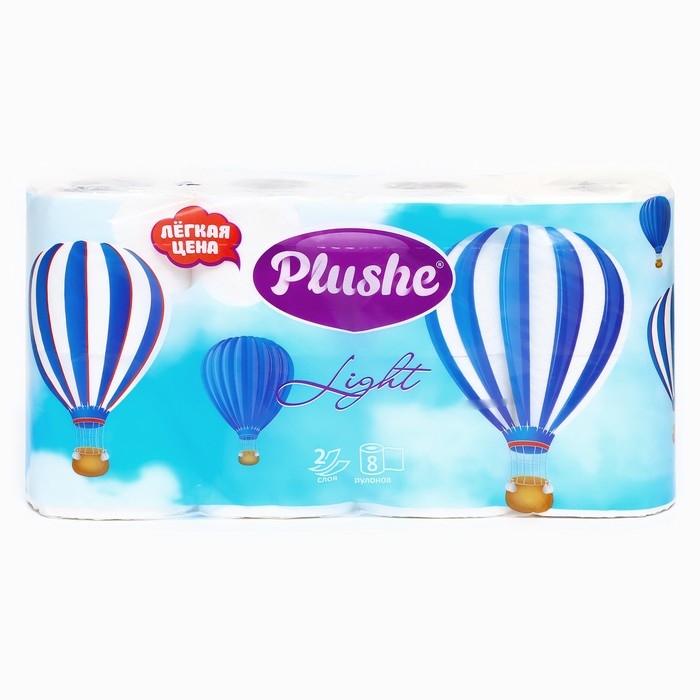 Туалетная бумага PLUSHE Light, белая, 2 слоя, 8 рулонов Туалетная бумага PLUSHE Light, белая, 2 слоя, 8 рулонов