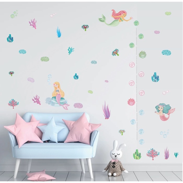 Наклейка интерьерная цветная ростомер  Наклейка интерьерная цветная ростомер "Русалочки" 50х70 см