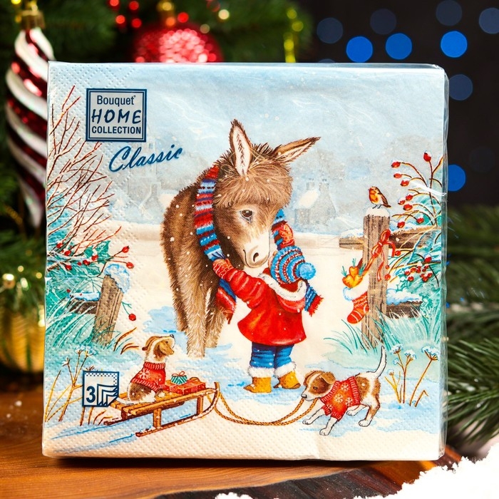 Новогодние салфетки бумажные Home Collection «Любимый друг», 3 слоя, 33х33, 20 шт. Новогодние салфетки бумажные Home Collection «Любимый друг», 3 слоя, 33х33, 20 шт.
