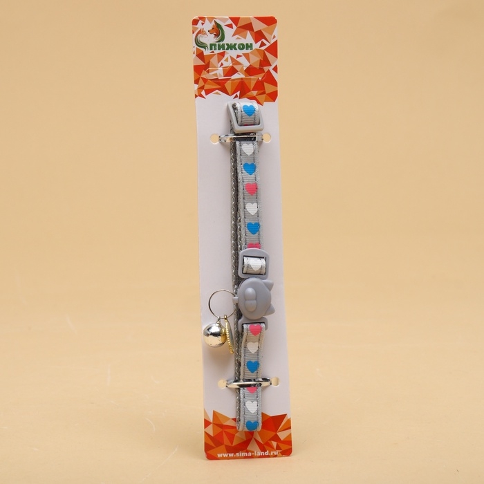 Ошейник кошачий Ошейник кошачий "Нежная нежность", с бубенчиком и подвесом, 30 х 1 см, полиэстер, серый