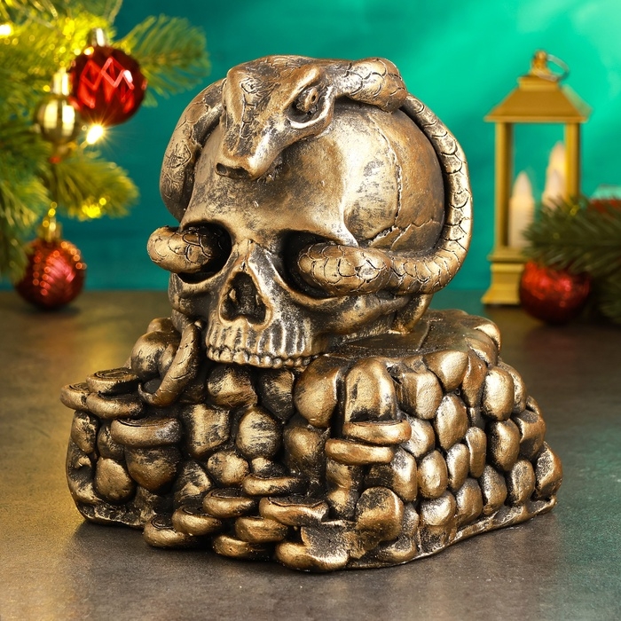 Новый год. Символ 2025. Копилка Новый год. Символ 2025. Копилка "Змея в черепе" 15х15х18см, бронза
