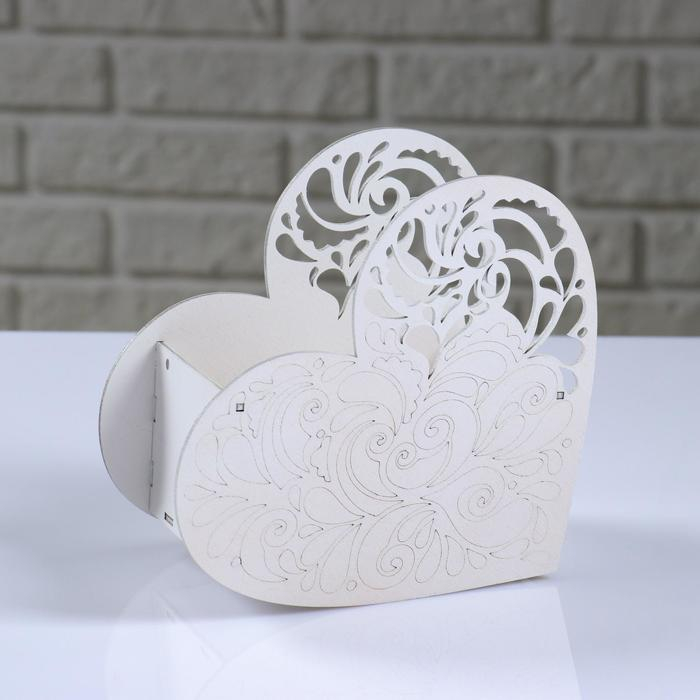 Кашпо деревянное  Кашпо деревянное "Сердце ажурное", белый, 18×8.6×14 см