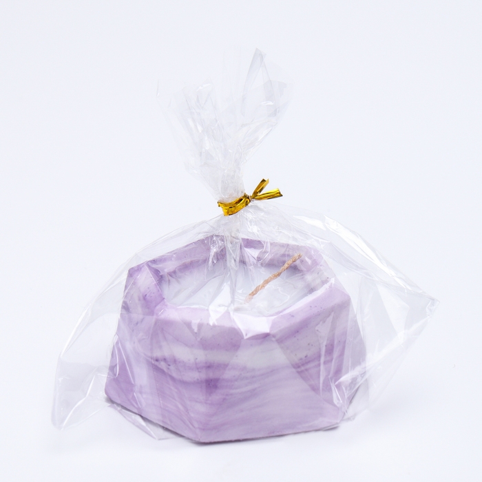 Свеча  Свеча "Шестиугольник. Мрамор" в подсвечнике из гипса малый,7х3,5см,мрамор с фиол. полосками