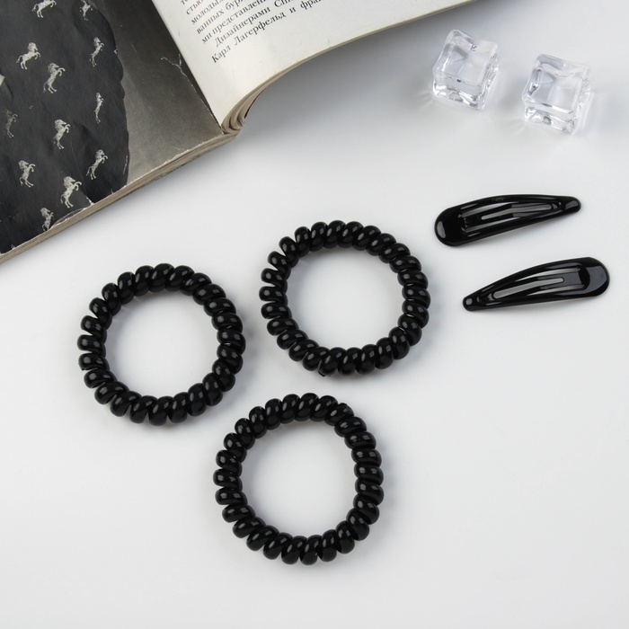 Набор для волос Набор для волос "Глория стиль" (3 резинки 5,5 см, 2 невидимки 5 см) чёрный