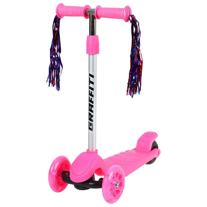 Самокат GRAFFITI, стальной, колёса световые PU 120/100 мм, цвет розовый Самокат GRAFFITI, стальной, колёса световые PU 120/100 мм, цвет розовый