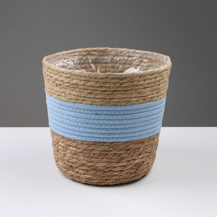Кашпо плетеное  Кашпо плетеное "Намибия", 25,5х25,5х23 см, натуральный, голубой