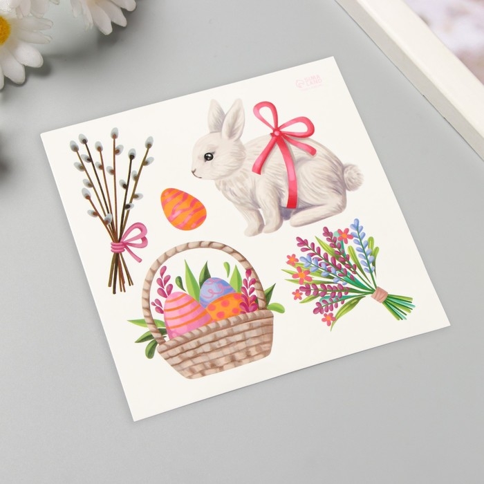 Татуировка на тело цветная  Татуировка на тело цветная "Кролик и пасхальная корзинка" 10х10 см