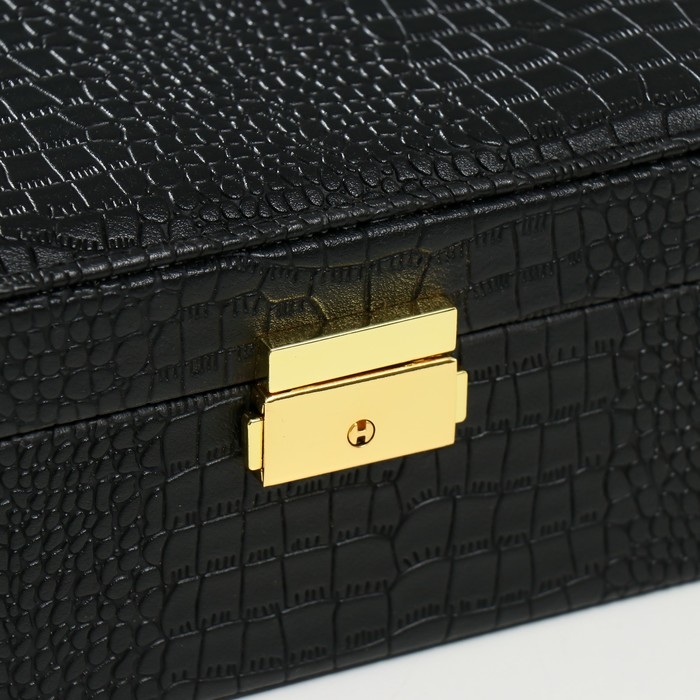 Шкатулка кожзам под часы 2 отделения и бижутерию  Шкатулка кожзам под часы 2 отделения и бижутерию "Кожа крокодила" чёрная 26х26,5х10 см