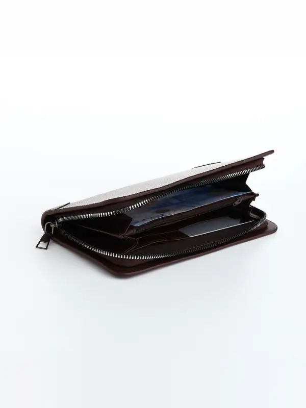 Портмоне мужское на молнии, отдел для карт, монет, коричневое