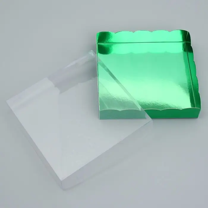 Коробка для печенья, кондитерская упаковка с PVC крышкой, «Зеленая», 15 х 15 х 3 см Коробка для печенья, кондитерская упаковка с PVC крышкой, «Зеленая», 15 х 15 х 3 см