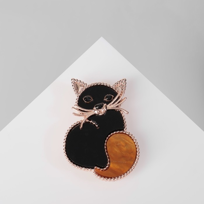 Брошь «Кошечка», цвет чёрно-коричневый в розовом золоте Брошь «Кошечка», цвет чёрно-коричневый в розовом золоте