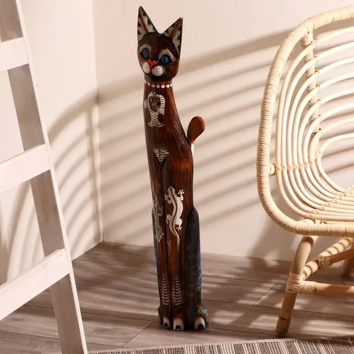 Сувенир дерево "Кошка морская с рыбкой и ящерками" 80х13х7 см