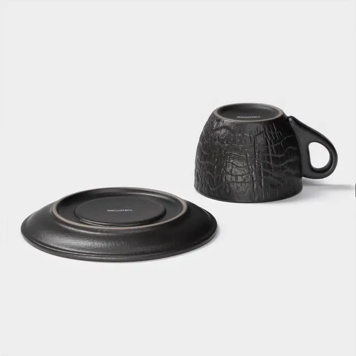 Чайная пара Magistro Black style, 2 предмета: чашка 200 мл, блюдце d=14.5 см, фарфор, чёрная