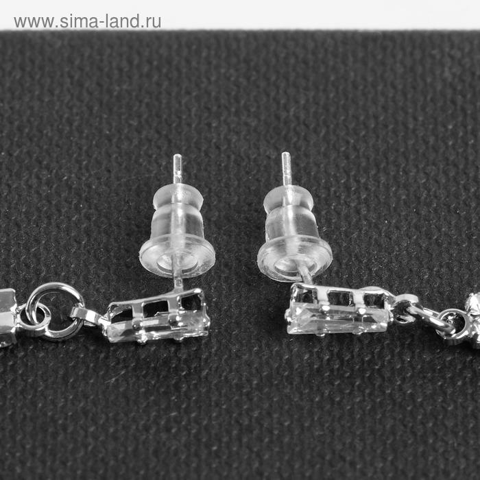 Серьги висячие со стразами «Капель» блеск, цвет белый в серебре, 11 см