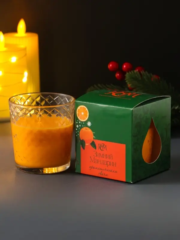 Свеча ароматическая в стакане &laquo;Зимний мандарин&raquo;, подарочная упаковка, 8&times;8.5 см, 30 ч