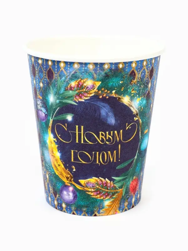 Набор бумажной посуды 12 персон Набор бумажной посуды 12 персон "С Новым годом" праздничный венок ,