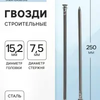 Гвозди ТУНДРА, строительные, ГОСТ 4028-63, без покрытия, 7.5&times;250 мм, 5 кг