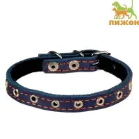 Ошейник кожаный на синтепоне, безразмерный, 37&times;1.5 см, ОШ 21-31 см, синий