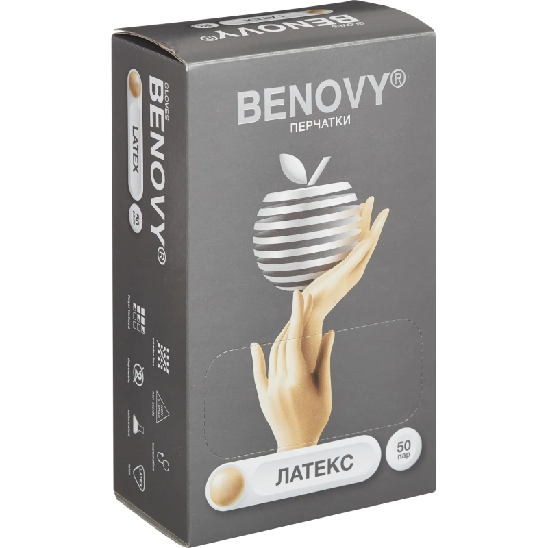 Перчатки мед.смотров. латекс, н/с,н/о,текстур беж/натур Benovy (XS) 50 п/уп
