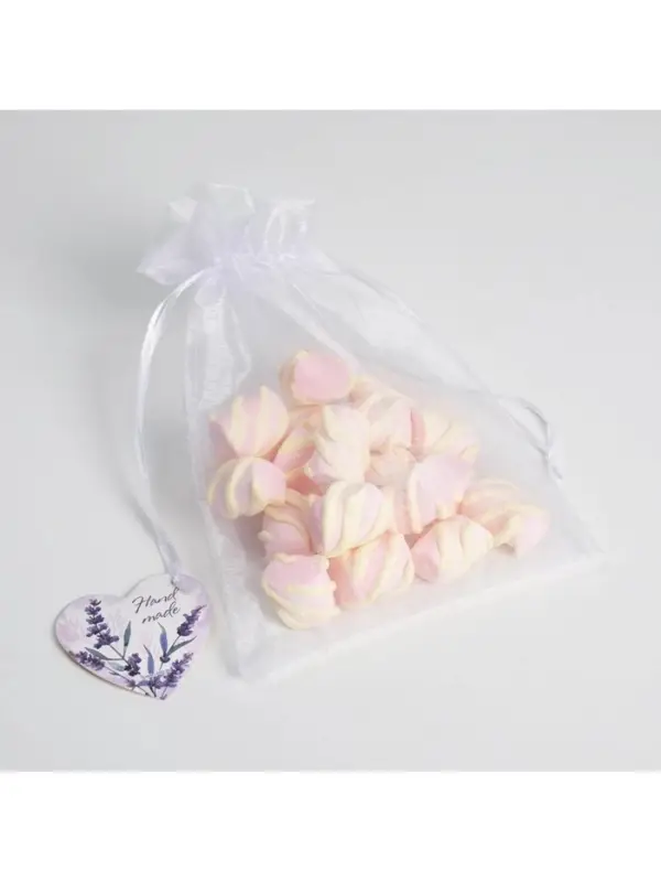 Мешочек подарочный органза белый «Лаванда», с шильдиком, 16 х 24 см +/- 1.5 см Мешочек подарочный органза белый «Лаванда», с шильдиком, 16 х 24 см +/- 1.5 см