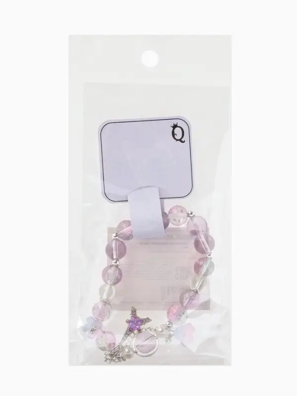 Браслет с подвесками &laquo;Сахарный. Башня с цветами&raquo;, d=6 см, шар №10/8, фиолетовый, розовый в серебре