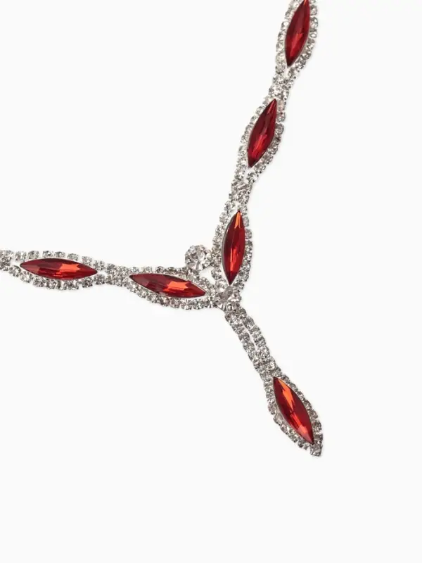 Набор 2 предмета: серьги, колье &laquo;Листопад&raquo;, тонкий ромб, красно-белый в серебре, 45 см