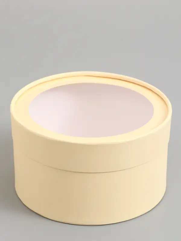 Набор подарочных коробок 2 в 1 круглых, сливочная, с окном, 21&times;11 - 18&times;10 см