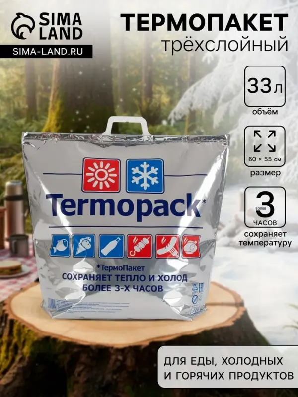 Термопакет трёхслойный, металлизированный, 60&times;55 см, для еды, холодных и горячих продуктов