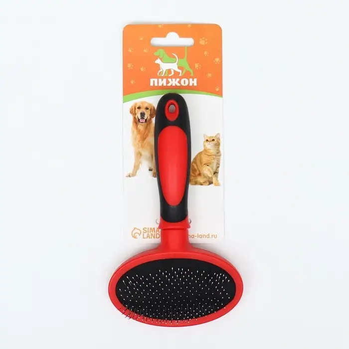 Пуходёрка, средняя, 9.5&times;16 см, мягкая, с закруглёнными зубьями, пластик, красная