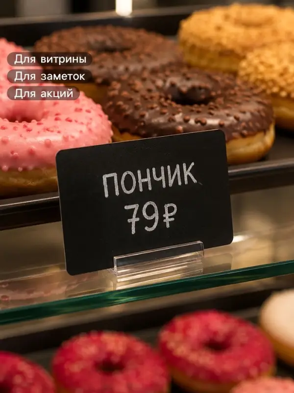 Ценник для надписей меловым маркером (фасовка 20 штук + 1 меловой маркер), A6, 14.8&times;0.1&times;10.5 см, чёрный, ПВХ