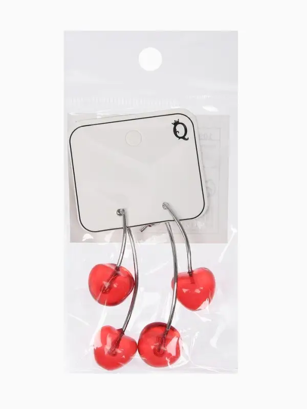 Серьги "Вишня" двойные, цвет красный в серебре