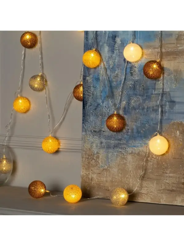 Гирлянда &laquo;Нить&raquo; 5 м с насадками &laquo;Клубки кремовые&raquo;, IP20, прозрачная нить, 20 LED, свечение тёплое белое, 220 В