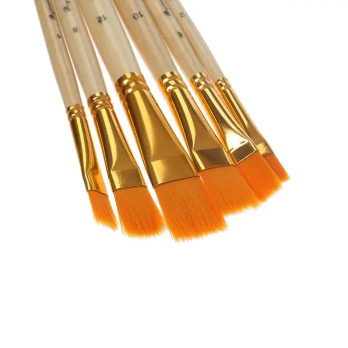 Набор кистей для рисования, синтетика, 6 штук: № 2, 4, 6, 8, 10, 12, прямые, плоские, международный размер